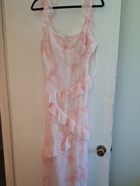 BP. Soft Pink Floral Ruffle Slip Dress